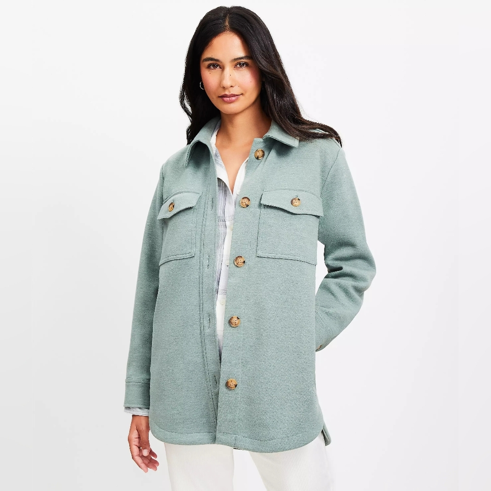 NWT Loft Brushed Shirt Jacket In Juniper Heather M